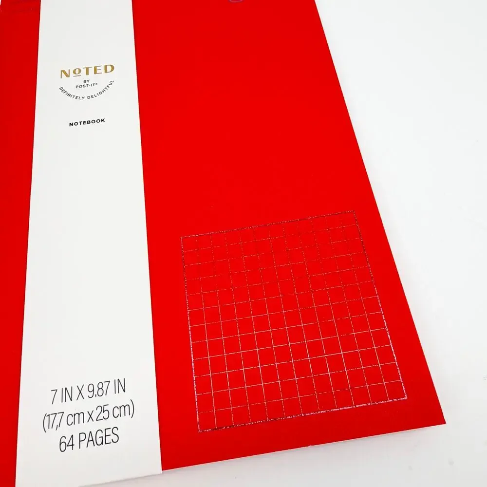 Noted by Post-it Grid Notebook Set of 3 Red Graph Paper Journals 7x9.87 New